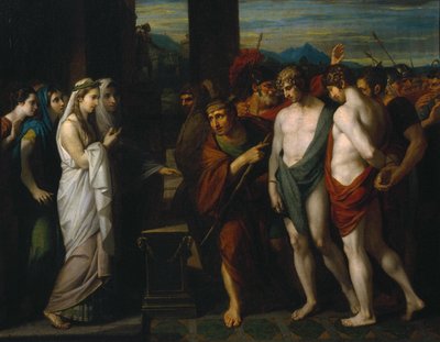 Pylades en Orestes gebracht als slachtoffers voor Iphigenia door Benjamin West