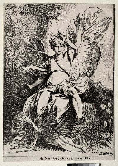 Specimens of Polyautography: De Engel bij het Graf van Christus door Benjamin West