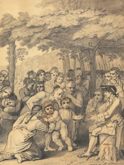 De Indianen Leveren de Engelse Gevangenen Over aan Kolonel Bouquet bij zijn Kamp aan de Folks van Muskingum in Noord-Amerika in November 1764, 1765 door Benjamin West