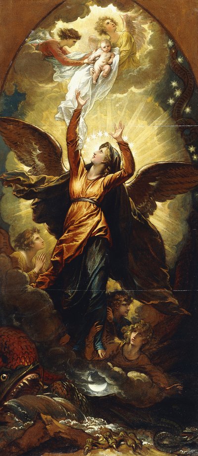 "De Vrouw Bekleed met de Zon Vlucht voor de Vervolging van de Draak" door Benjamin West