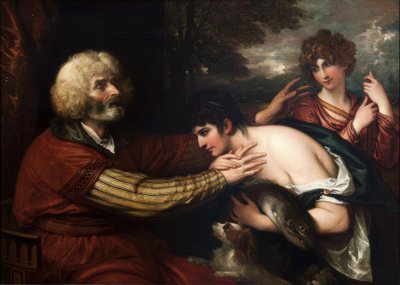 Tobias geneest de blindheid van zijn vader door Benjamin West