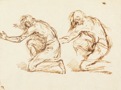 Twee Knielende Figuren door Benjamin West
