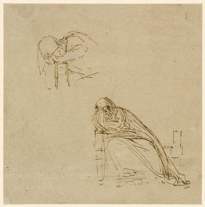 Twee schetsen van een huilende vrouw door Benjamin West