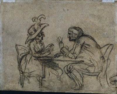 Vrouw en man die kaarten spelen (verso) door Benjamin West