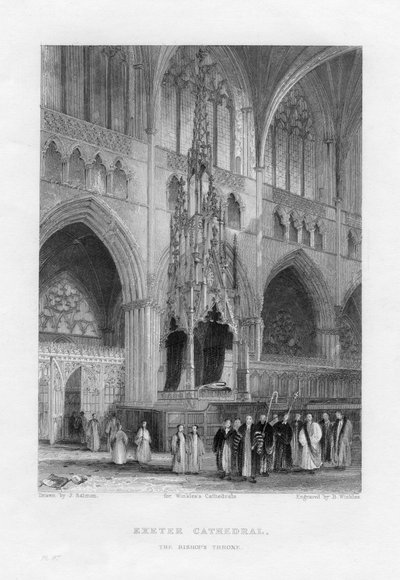 De bisschopstroon, Exeter Cathedral, Devon, ca. 1836-1842 door Benjamin Winkles