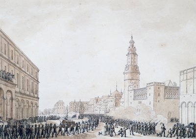 Begrafenis van een Franse officier in Weimar, oktober 1806 (tekening) door Benjamin Zix