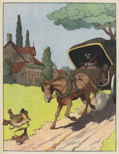 Kippen geschrokken door een paard-en-wagen door Benjamin Rabier