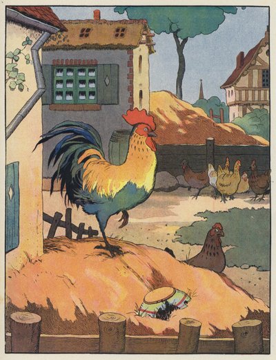 Haan en kippen in een boerenerf door Benjamin Rabier
