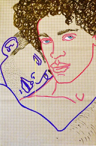 Masculin 8, 2020 (acryl op gezeefdrukt Japans papier) door Benoit Erwann Boucherot