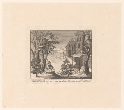 Daphnis op vogeljacht in de winter door Benoît Audran (I)