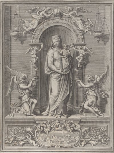 Madonna van Loreto, in een nis met een engel aan beide zijden door Benoît Farjat