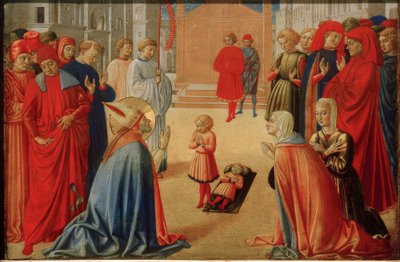 De heilige Zenobius wekt een dode jongen op door Benozzo Gozzoli