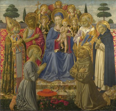 De Maagd en het Kind op de troon tussen engelen en heiligen, 1460s door Benozzo Gozzoli