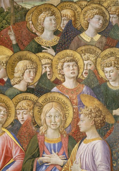 Engelenkoor, detail van de Reis van de Wijzen cyclus in de kapel, ca. 1460 (detail) door Benozzo di Lese di Sandro Gozzoli