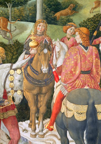 Ruiters in het koninklijk gevolg, detail van de Reis van de Wijzen cyclus in de kapel, ca. 1460 (detail) door Benozzo di Lese di Sandro Gozzoli