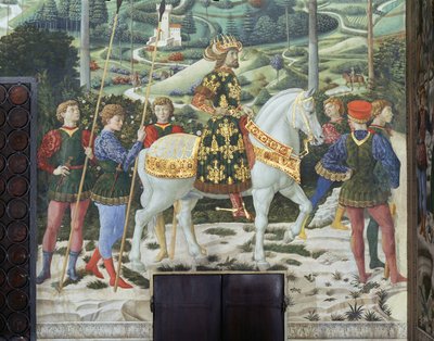 Johannes VII Palaeologus (1391-1448), Oost-Romeinse keizer, als Balthasar, een van de Drie Koningen, detail uit de cyclus Reis der Koningen in de kapel, ca. 1460 (fresco) door Benozzo di Lese di Sandro Gozzoli