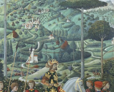 Johannes VII Palaeologus (1391-1448), Oost-Romeinse keizer, als Balthasar, een van de Drie Koningen, detail uit de cyclus Reis der Koningen in de kapel, ca. 1460 (fresco) door Benozzo di Lese di Sandro Gozzoli