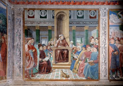 Het leven van Sint-Augustinus: Sint-Augustinus onderwijst in Rome door Benozzo di Lese di Sandro Gozzoli