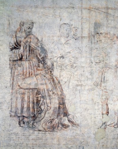 Huwelijk van Isaak en Rebekka, detail van sinopia (ondertekening) door Benozzo di Lese di Sandro Gozzoli