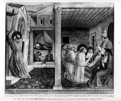 Paus Innocentius III Keurt de Regel Goed (fresco) (zw/w foto) door Benozzo di Lese di Sandro Gozzoli