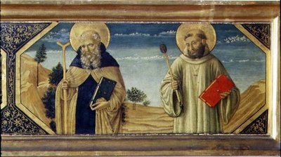 St. Antonius Abt en St. Benedictus (paneel) (detail) door Benozzo di Lese di Sandro Gozzoli