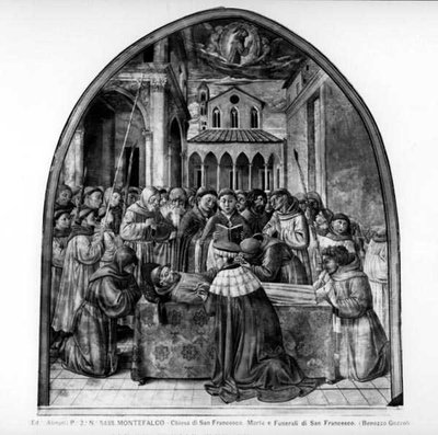 De begrafenisrituelen van St. Franciscus door Benozzo di Lese di Sandro Gozzoli