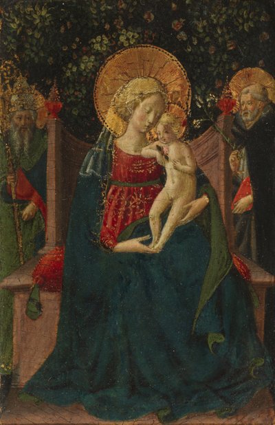 Maagd en Kind op de Troon tussen Sint Dominicus en een Pauselijke Heilige, 1430-35 door Benozzo di Lese di Sandro Gozzoli