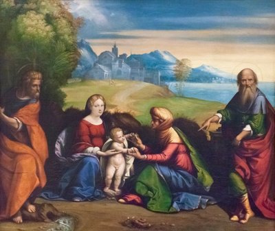 Heilige Familie met Sint Joachim en Anna door Benvenuto Tisi da Garofalo
