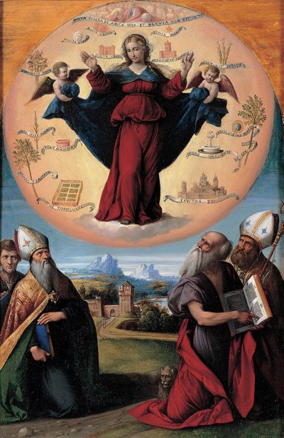 De Onbevlekte Ontvangenis met heiligen, ca. 1535-1550 door Benvenuto Tisi da Garofalo