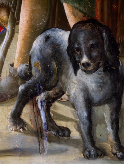 Hond (detail) door Benvenuto di Giovanni