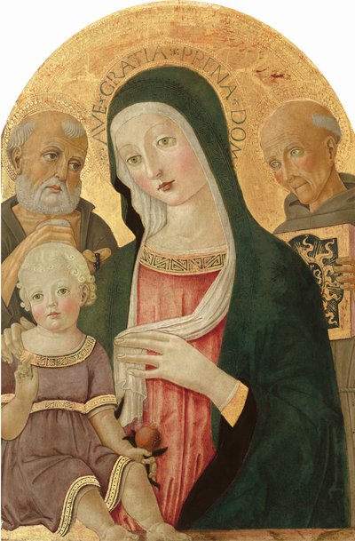 Madonna en kind met Sint Hiëronymus en Sint Bernardinus van Siena door Benvenuto di Giovanni