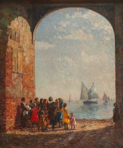 De terugkeer van vissersboten, ca. 1920 door Beppe Ciardi