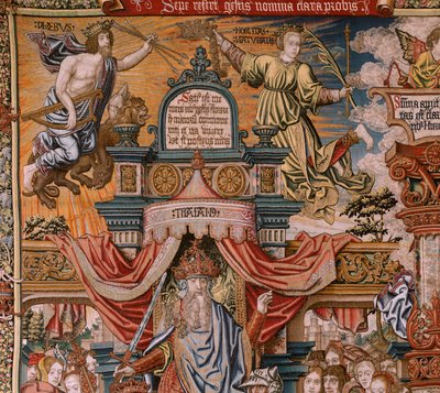 Vlaamse wandtapijt. Serie De Eerbewijzen. Adel. Vierde wandtapijt in de serie. Model Cartonisten uit de kring van Bernard van Orley en Jan Gossaert (Mabuse). Manufacture Pieter van Aelst, Brussel. Ca 1550. door Bernaert van (circle of) Orley