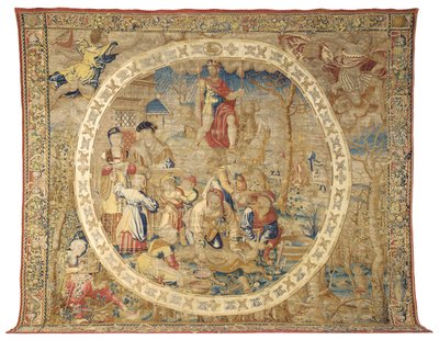 Brusselse allegorische wandtapijt die de maand december uitbeeldt uit "De Medaillon Maanden", ca. 1525 door Bernard van Orley