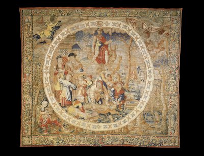 Brusselse allegorische wandtapijt die de maand december uit "De Medaillon Maanden" afbeeldt, c.1525 door Bernaert van Orley