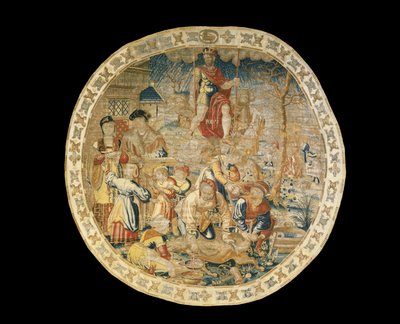 Brusselse allegorische wandtapijt die de maand december uitbeeldt uit "De Medaillon Maanden", c.1525 door Bernaert van Orley