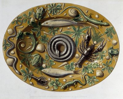 Passin à reptiles - Plat keramiek, in "The work of Bernard Palissy" door C. Delange en C. Borneman, Parijs door Bernard (after) Palissy