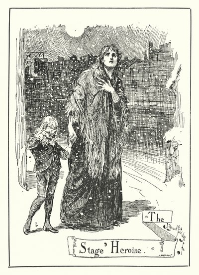 De Toneelheldin (gravure) door Bernard (after) Partridge