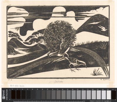 Twee fazanten in een heuvellandschap door Bernard Essers (signed by artist)