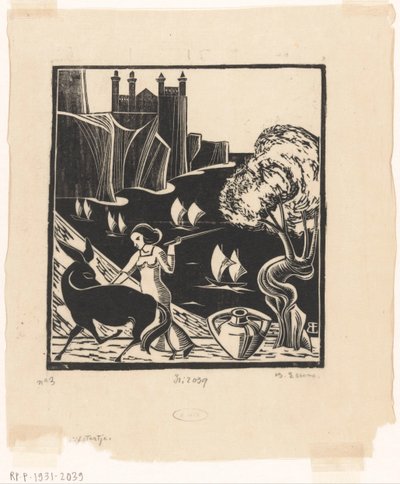 Vrouw die een ezel drijft door Bernard Essers (signed by artist)