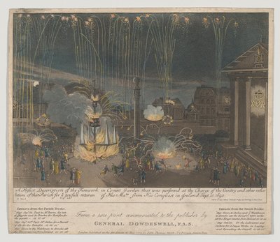 Vuurwerk in Covent Garden, 1809 door Bernard II Lens