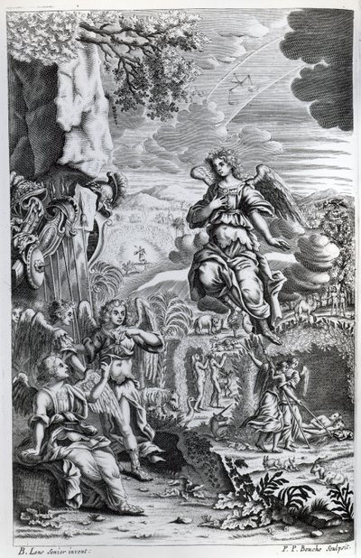 De aartsengel Uriël informeert Gabriël dat Satan in de Hof van Eden is, illustratie uit 