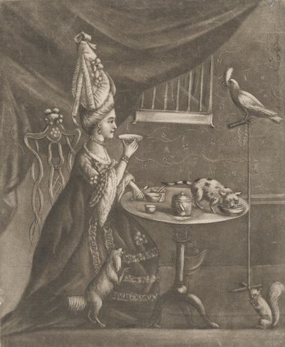 Vrouw die thee drinkt door Bernard Lens