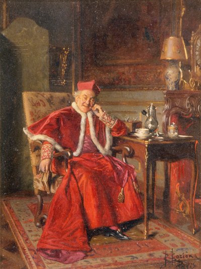 Kardinaal bij de koffie, ca. 1895 door Bernard Louis Borione