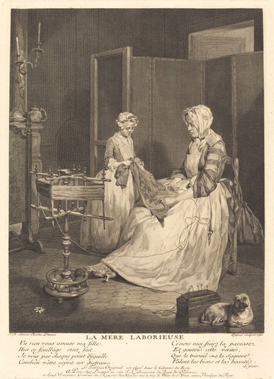 De ijverige moeder door Bernard Lépicié after Jean Siméon Chardin