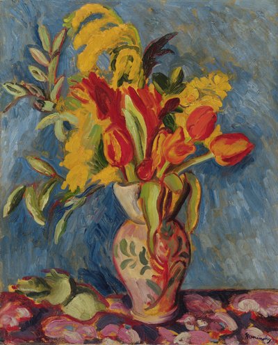 Stilleven met Bloemen in een Kan, ca.1920 door Bernard Meninsky