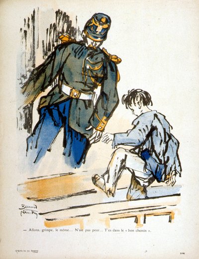 Kind en agent - gravure door Bernard Naudin