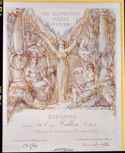 Diploma van de VIII Olympiade, gehouden in Parijs door Bernard Naudin
