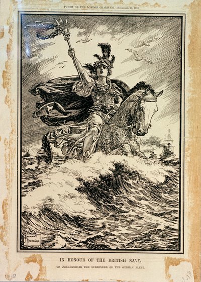 Ter Ere van de Britse Marine. Ter Herdenking van de Overgave van de Duitse Vloot. Voorpagina van Punch, 27 november 1918 door Bernard Partridge