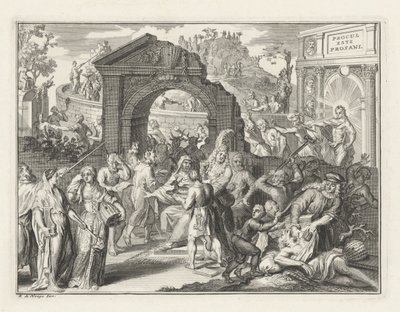 Spotprent op de Schouwburgstrijd, ca. 1685 door Bernard Picart (attributed to)